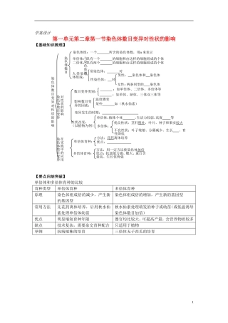高中生物 第一单元 第二章 第一节 染色体数目变异对性状的影响学案 中图版必修2-中图版高一必修2生物学案
