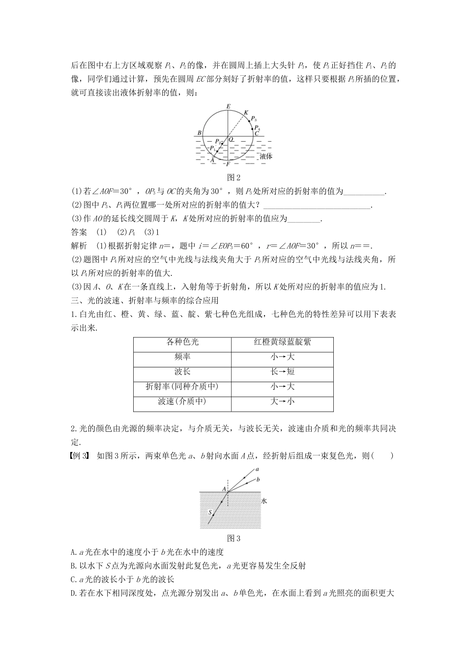 高中物理 第四章 光的折射章末总结学案 教科版选修3-4-教科版高二选修3-4物理学案_第2页