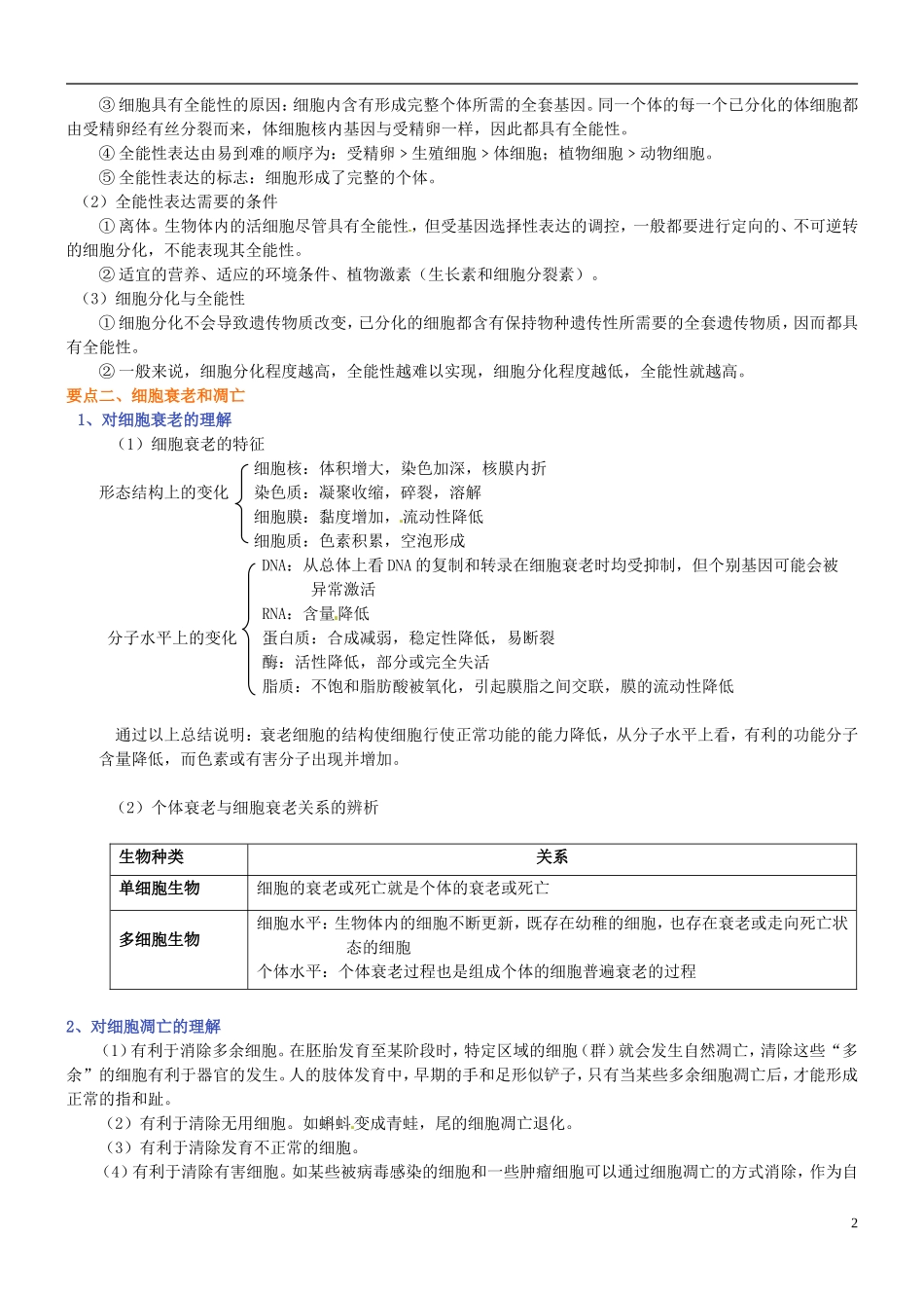 高中生物 细胞的分化、衰老、癌变和凋亡学案 新人教版必修1-新人教版高一必修1生物学案_第2页