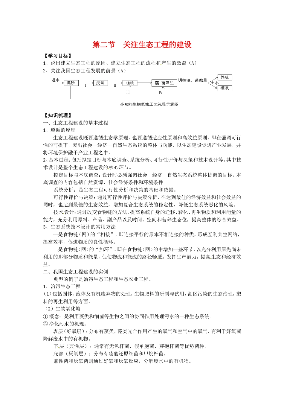高中生物： 42 关注生态工程的建设（学案）苏教版选修3_第1页