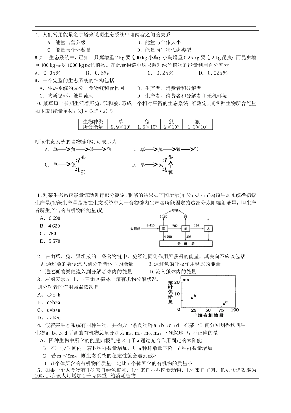高中生物《稳态与环境》模块《生态系统的能量流动》教学案一体化人教版必修三_第3页