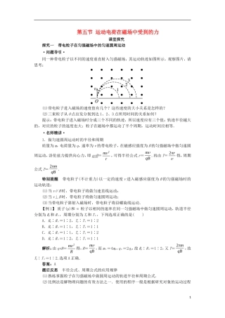 高中物理 第三章 磁场 第五节 运动电荷在磁场中受到的力课堂探究学案 新人教版选修3-1-新人教版高二选修3-1物理学案