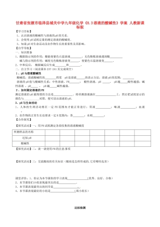 甘肃省张掖市临泽县城关中学九年级化学《8.3溶液的酸碱性》学案 人教新课标版
