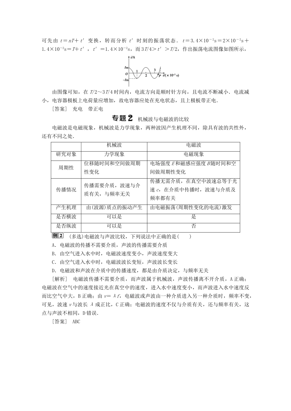 高中物理 第三章 电磁振荡电磁波 优化总结学案 教科版选修3-4-教科版高中选修3-4物理学案_第2页