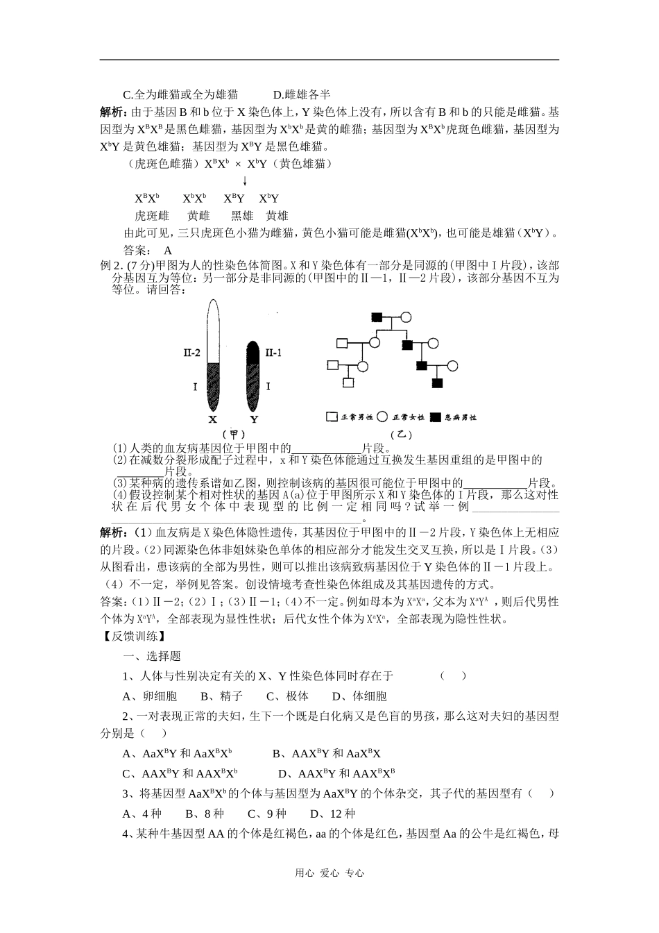 高中生物：2.3伴性遗传学案导学 新人教版必修2_第3页
