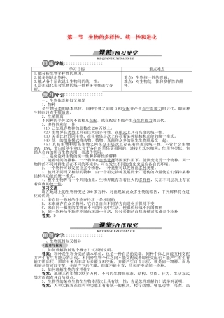 高中生物 第五章 第一节 生物的多样性、统一性和进化学案 浙科版必修2-浙科版高中必修2生物学案