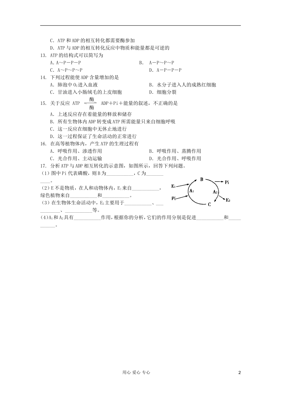 高中生物 第17课时细胞的能量“通货”——ATP课时学案 新人教版必修1_第2页