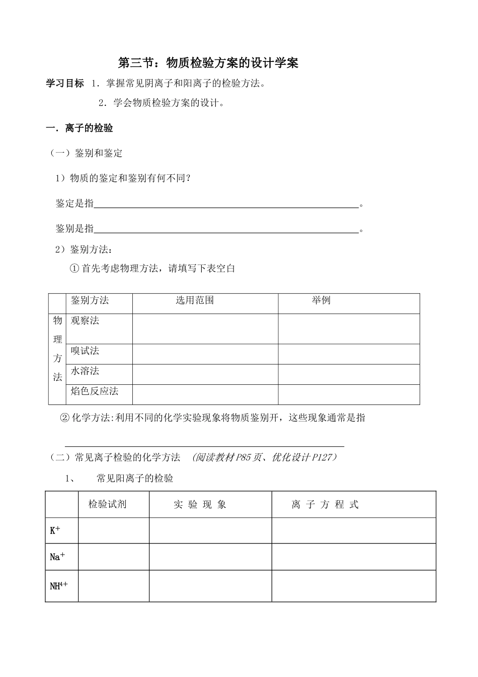 第三节：物质检验实验方案的设计学案改用_第1页