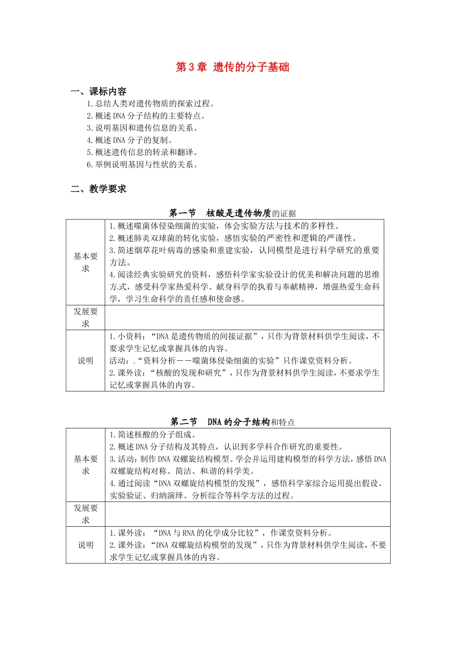 高中生物： 第3章 遗传的分子基础（学案）浙科版必修2_第1页