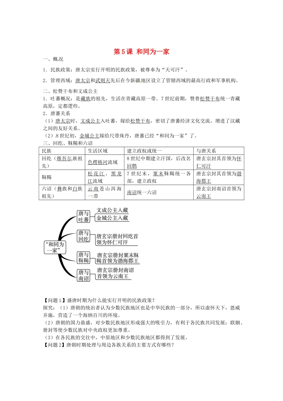 七年级历史下册 第5课 和同为一家学案2 新人教版-新人教版初中七年级下册历史学案_第1页