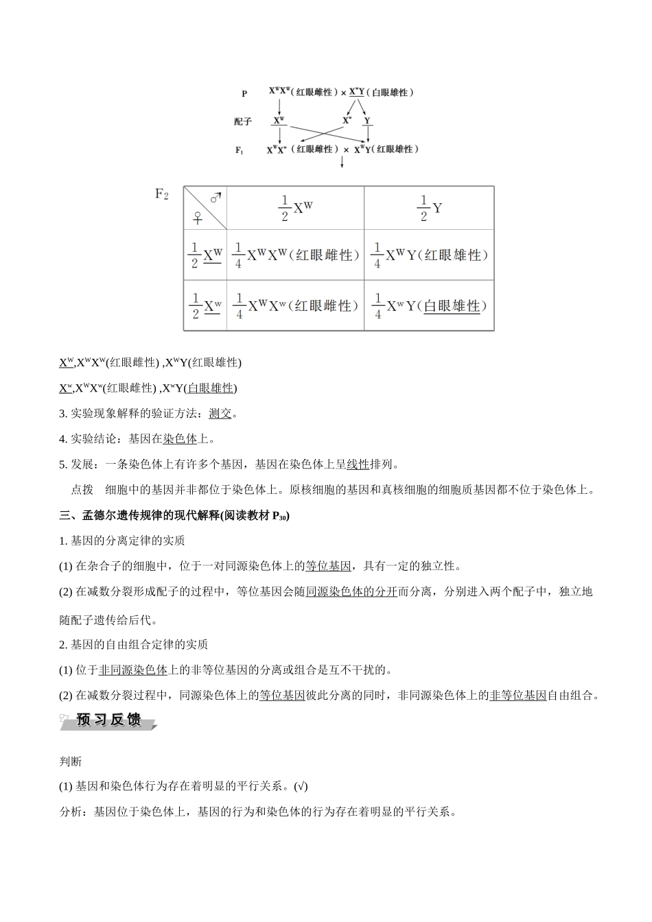 高中生物 第二章 基因和染色体的关系 第2节 基因在染色体上导学案 新人教版必修2-新人教版高一必修2生物学案_第2页