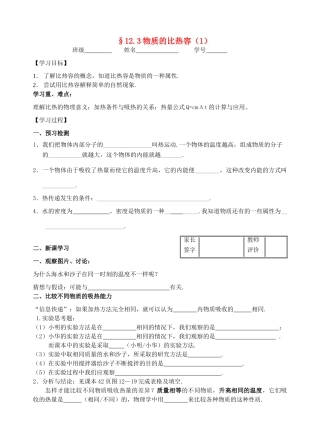 九年级物理12.3比热容（1）教学案（无答案） 苏科版