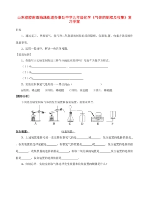 山东省胶南市隐珠街道办事处中学九年级化学《气体的制取及收集》复习学案