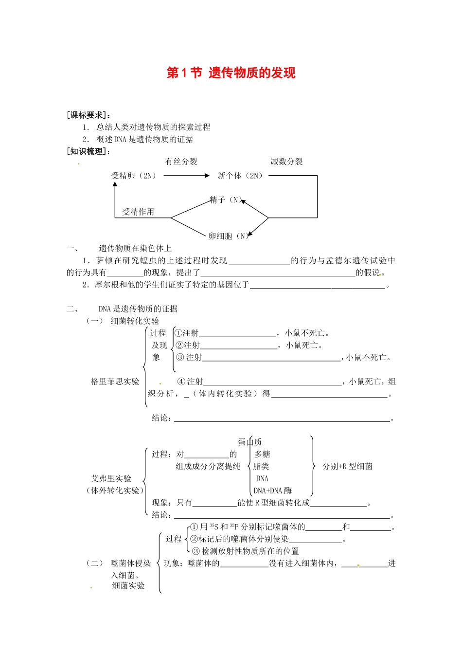 高中生物：3.1.1《遗传物质的发现》学案中图版必修2_第1页