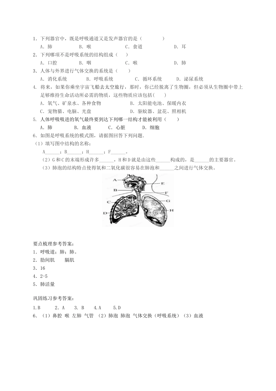 八年级科学上册 5.2 人体的呼吸（第1课时）学案 （新版）华东师大版-（新版）华东师大版初中八年级上册自然科学学案_第2页