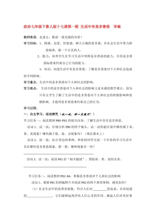 七年级政治上册 十七课第一框 生活中有是非善恶  学案 鲁人版