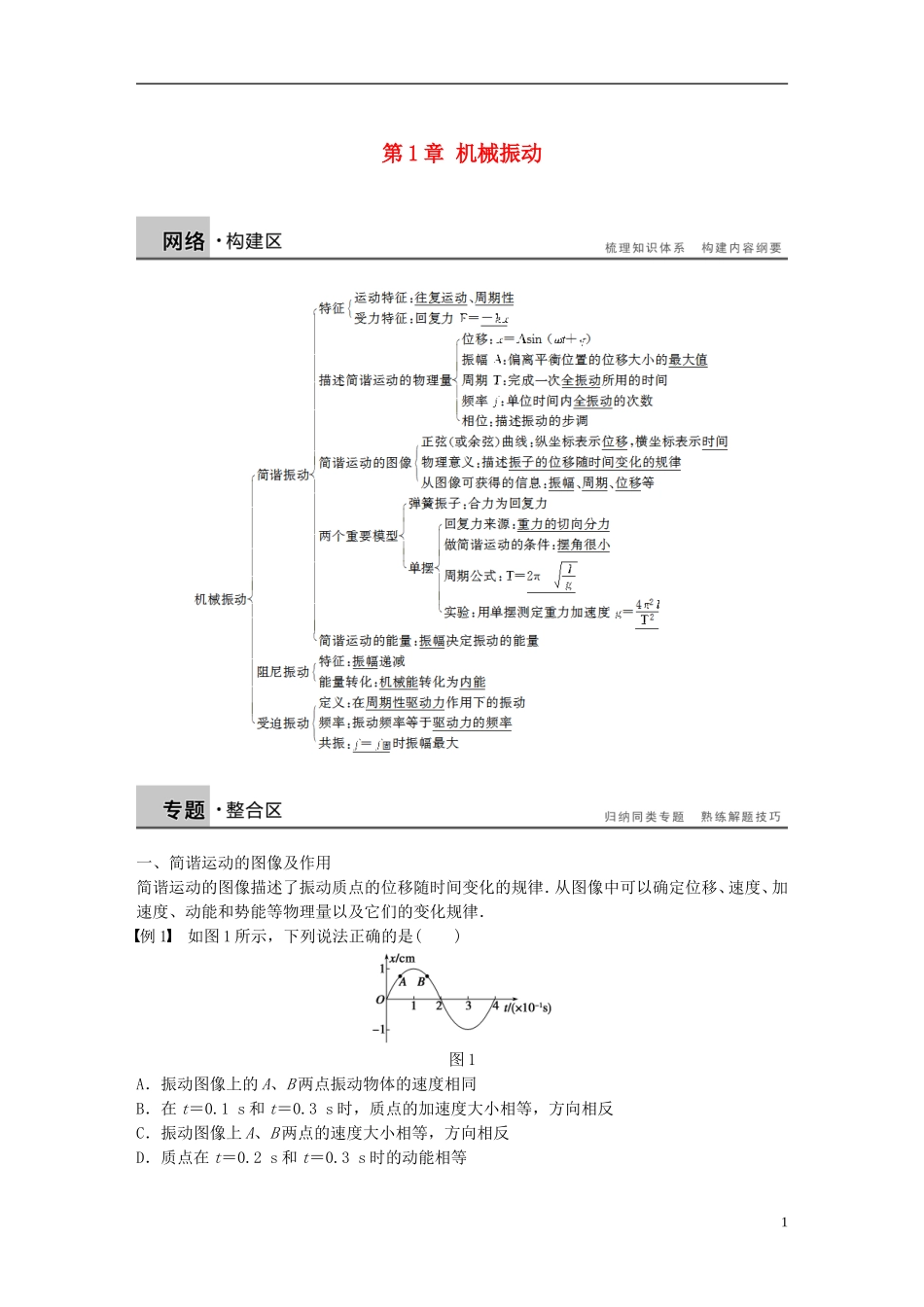 高中物理 第1章 机械振动学案 沪科版选修3-4-沪科版高二选修3-4物理学案_第1页