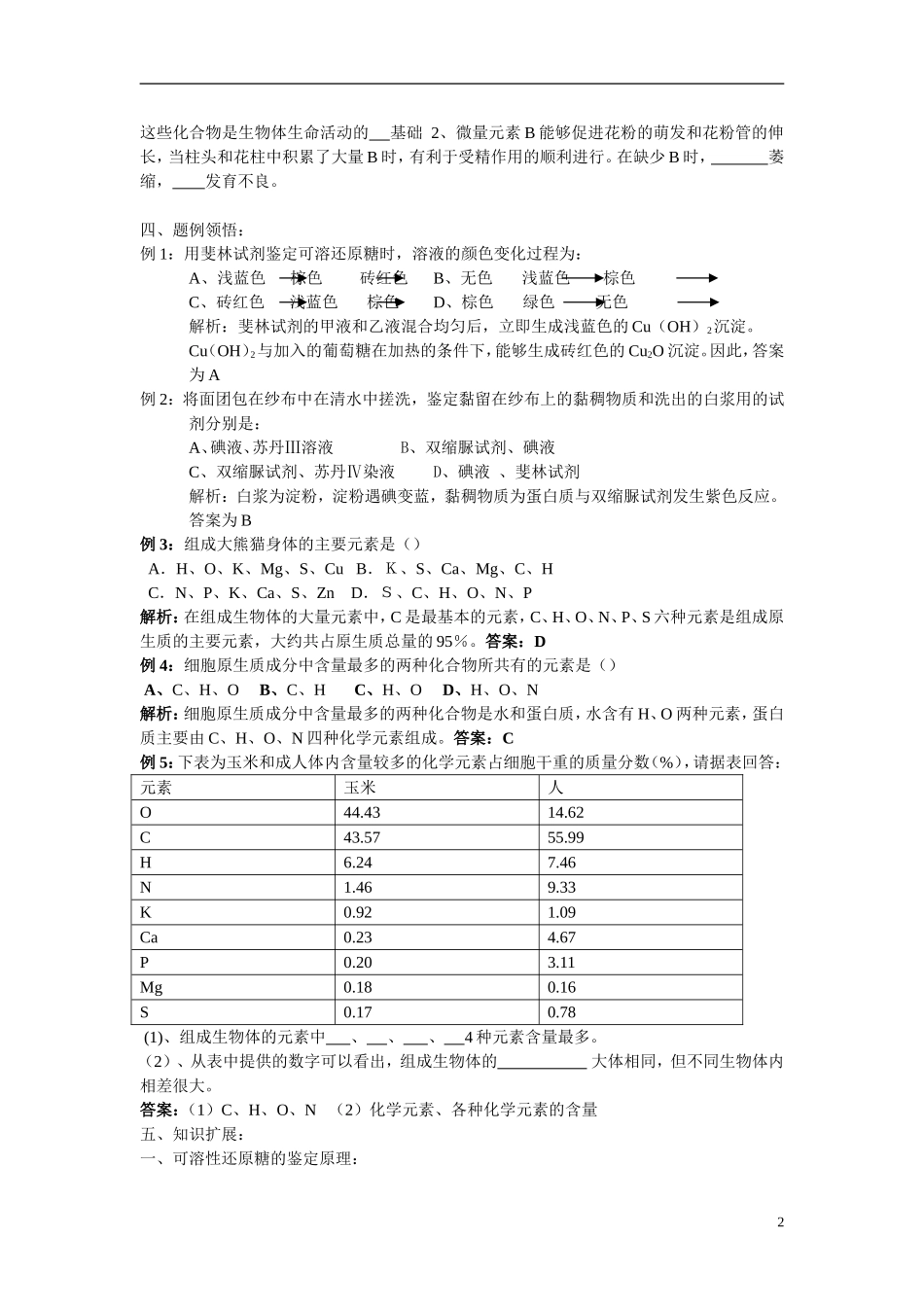 高中生物《细胞的化学组成》学案6 中图版必修1_第2页