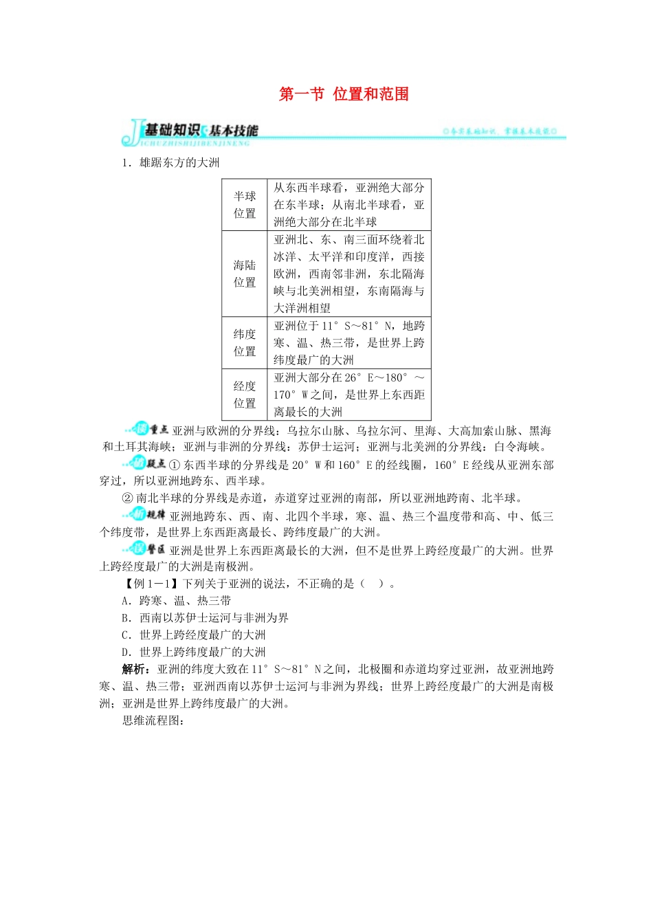 【志鸿全优设计】2013-2014学年七年级地理下册 第六章 第一节 位置和范围讲解与例题 （新版）新人教版 (2)_第1页