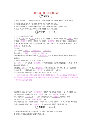 九年级历史上册 第21课《第一次世界大战》导学案 中华书局版-中华书局版初中九年级上册历史学案