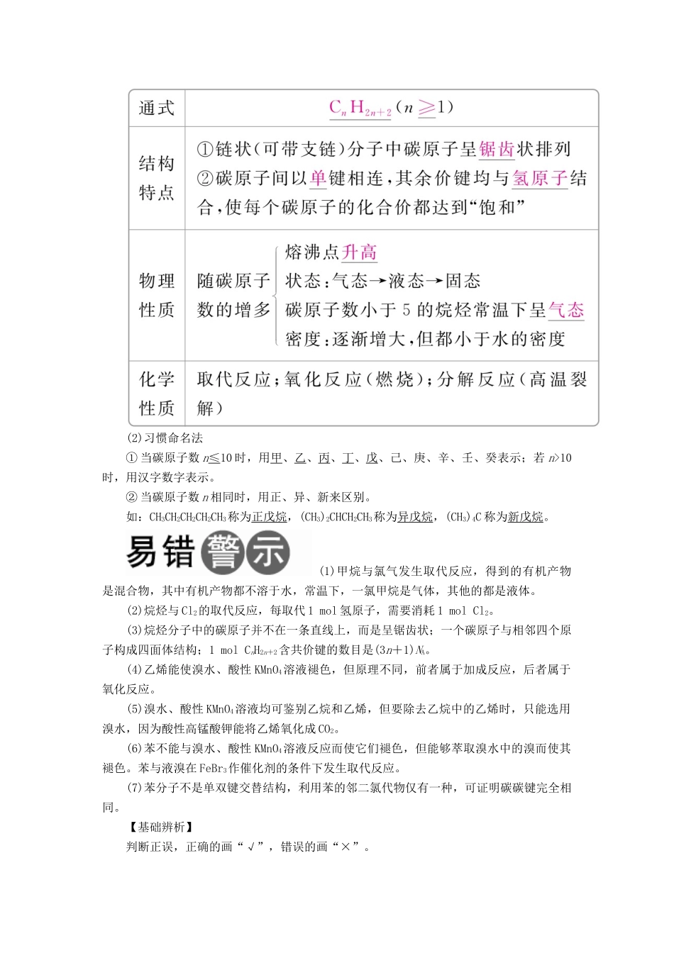 （全国版）高考化学一轮复习 第10章 有机化合物 第1节 甲烷 乙烯和苯学案-人教版高三全册化学学案_第3页