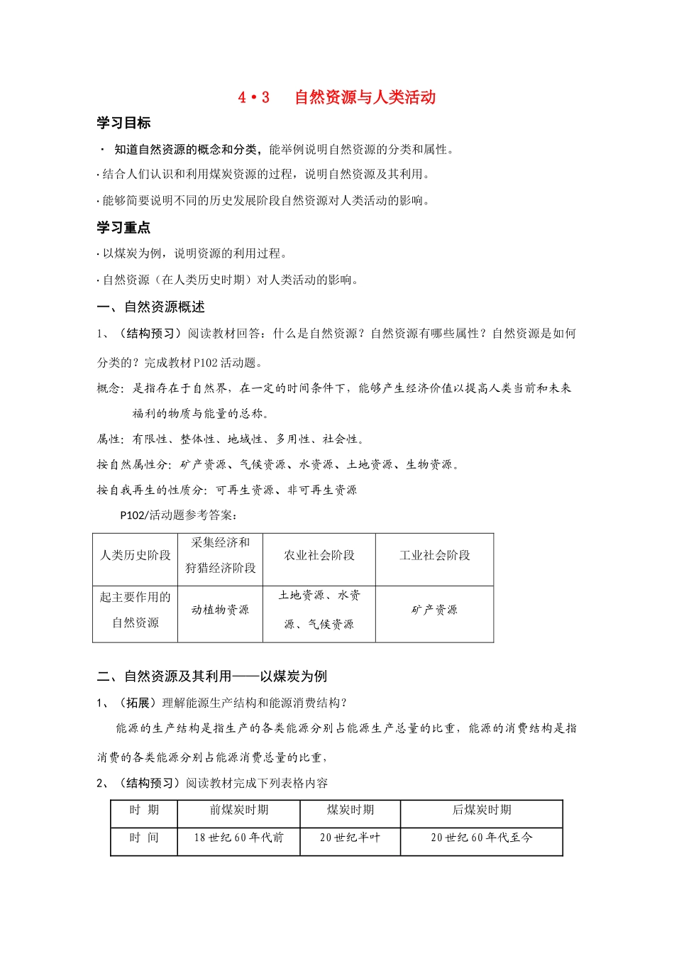 高考地理 自然资源与人类活动精华学案 湘教版_第1页