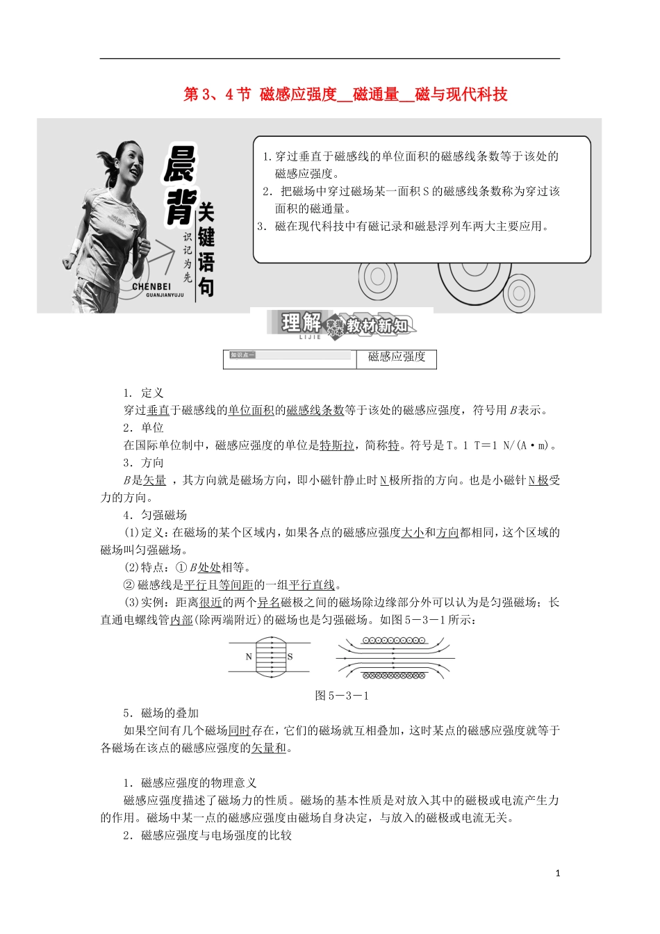 高中物理 第5章 磁场 第3节 磁感应强度 磁通量 第4节 磁与现代科技学案 鲁科版选修3-1-鲁科版高二选修3-1物理学案_第1页