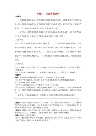 中考化学总复习 专题一 生活中的化学学案-人教版初中九年级全册化学学案