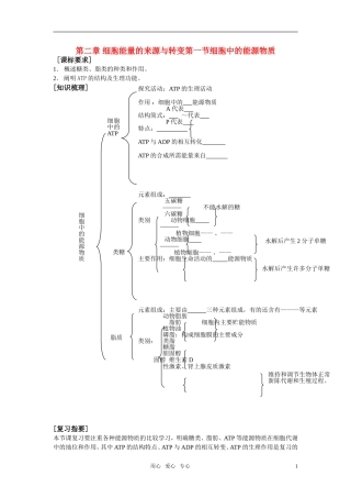 高中生物《细胞中的能源物质》学案1 中图版必修1