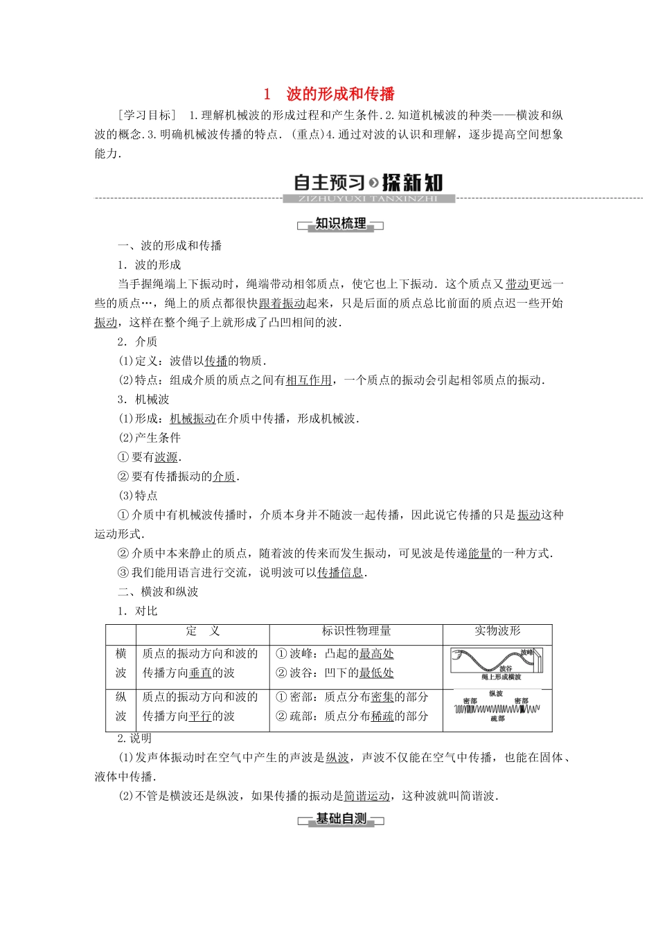 高中物理 第12章 1 波的形成和传播学案 新人教版选修3-4-新人教版高二选修3-4物理学案_第1页