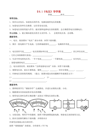 八年级物理 6.1《电压》导学案 人教新课标版
