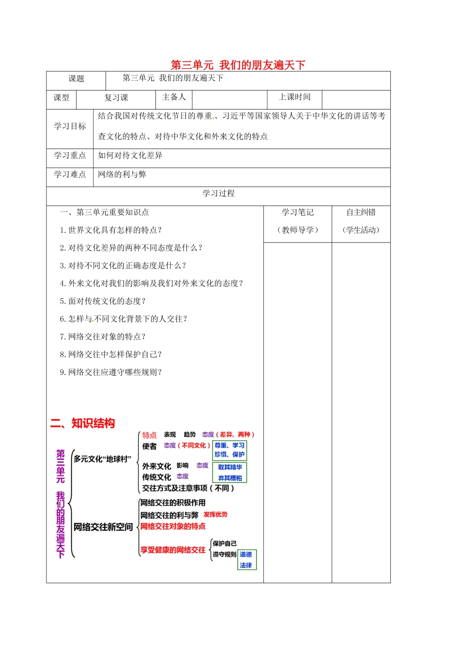 内蒙古鄂尔多斯市中考政治一轮复习（八上第三单元）学案-人教版初中九年级全册政治学案_第1页