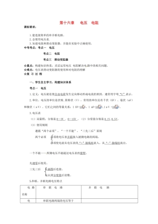 中考物理 第十六章 电压 电阻复习导学案-人教版初中九年级全册物理学案
