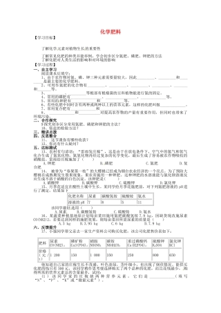 九年级化学下册 第十一单元 课题2 化学肥料学案 新人教版-新人教版初中九年级下册化学学案