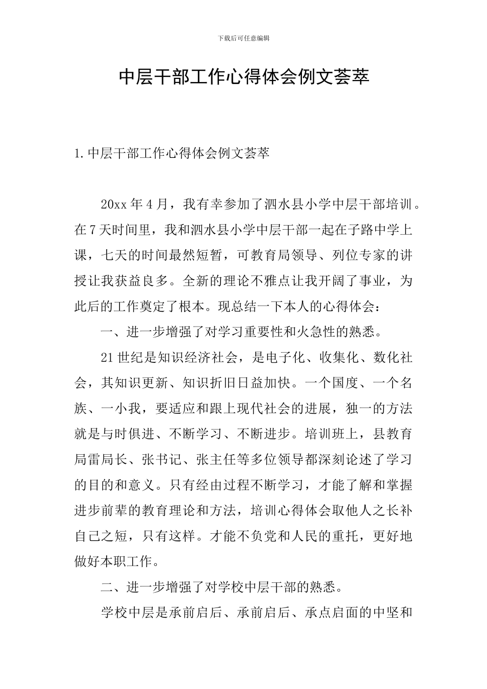 中层干部工作心得体会例文荟萃_第1页