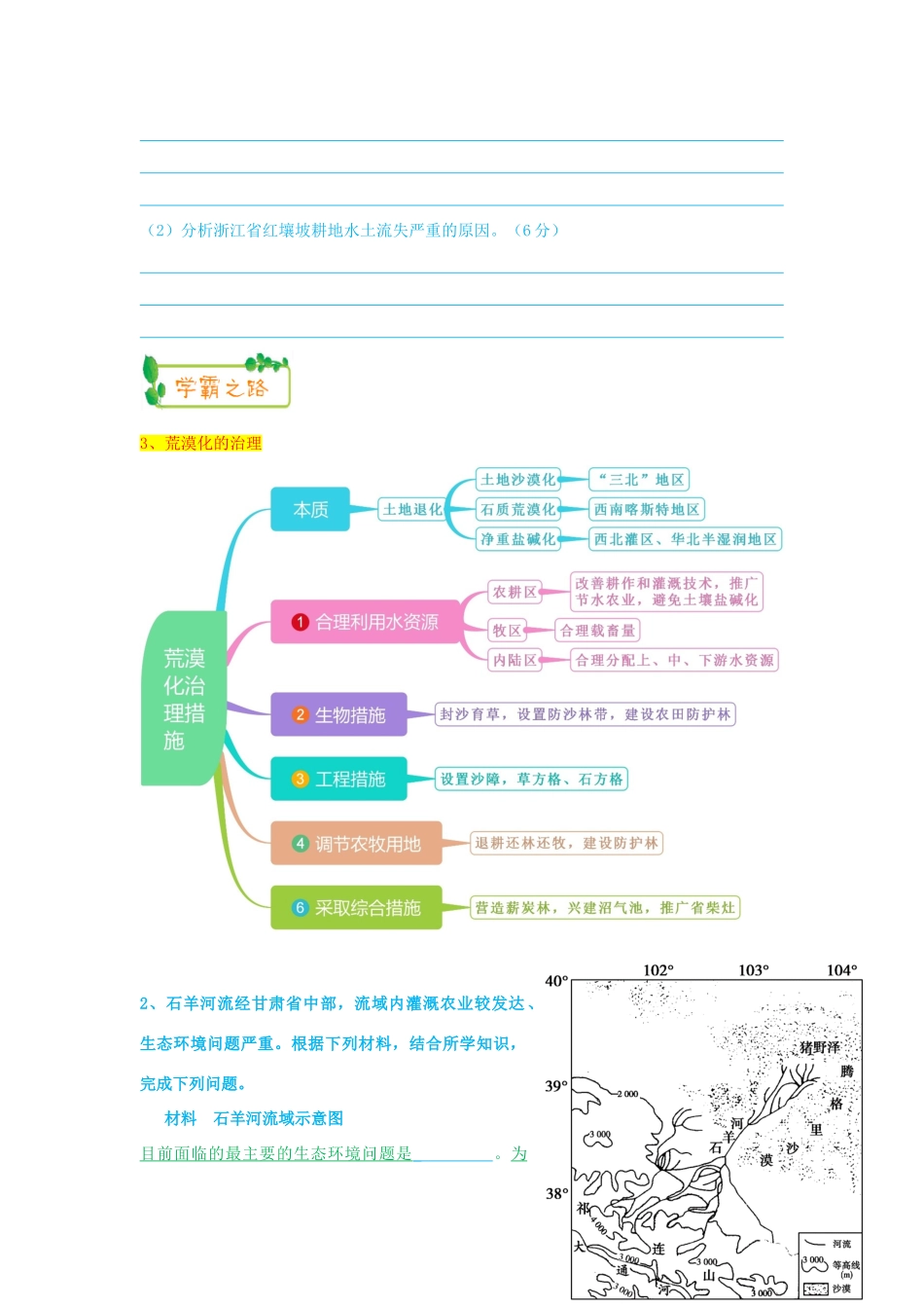 高考地理第一轮复习 专题8 微专题二十九 区域生态——水土流失、农业污染、荒漠化思维导图学案-人教版高三全册地理学案_第3页