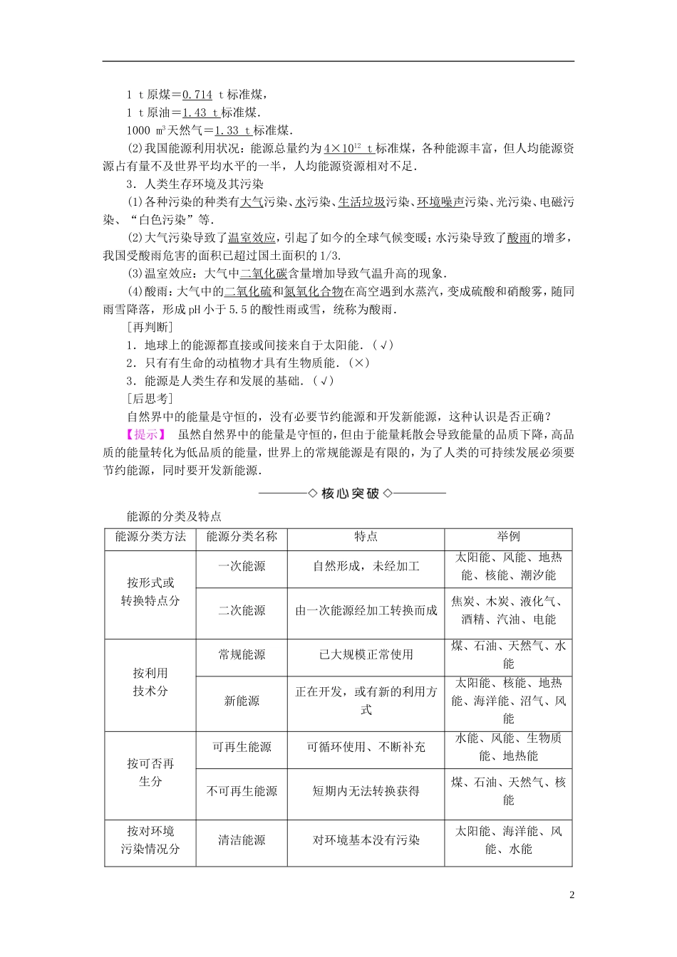 高中物理 第5章 能源与可持续发展 5.1 能源利用与环境污染 5.2 能源开发与环境保护 5.3 节约能源、保护资源与可持续发展教师用书 沪科版选修3-3-沪科版高二选修3-3物理学案_第2页