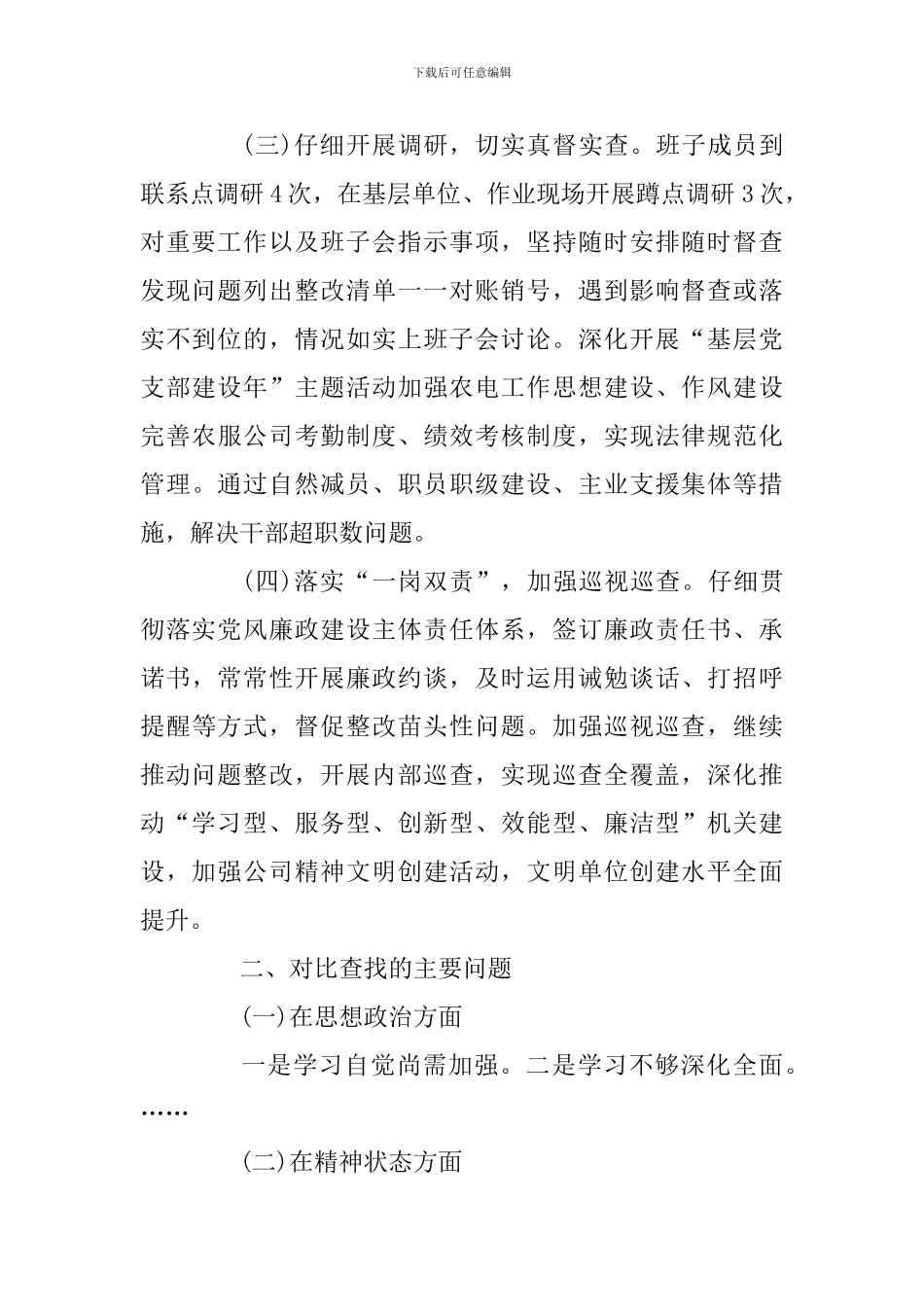 公司党委2024年度领导班子对照检查材料_第2页