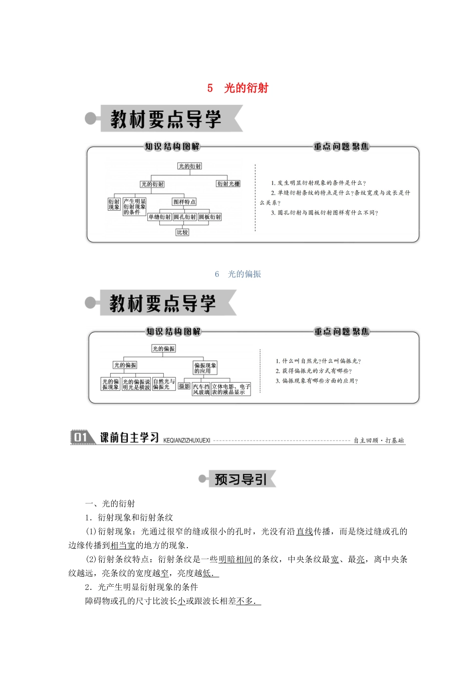 高中物理 第十三章 光 5 光的衍射 6 光的偏振学案 新人教版选修3-4-新人教版高二选修3-4物理学案_第1页