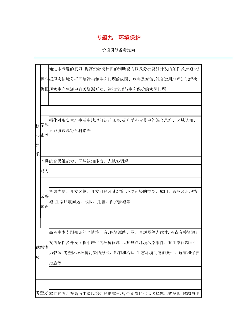 高考地理二轮复习 专题九 环境保护学案-人教版高三全册地理学案_第1页