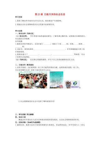 八年级历史下册 第23课 日新月异的社会生活学案 岳麓版-岳麓版初中八年级下册历史学案