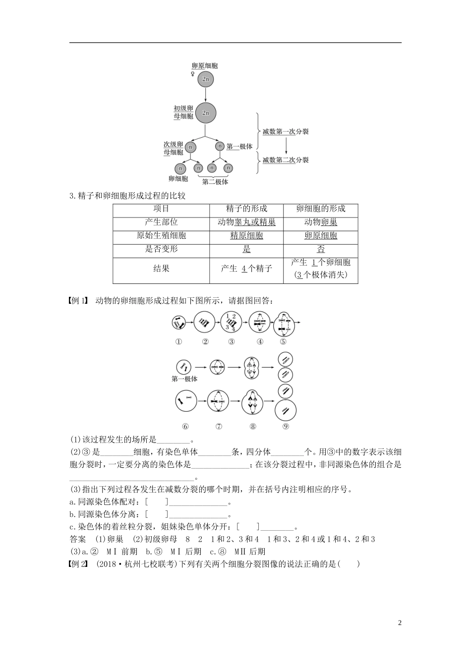 高中生物 第二章 染色体与遗传 第一节 减数分裂中的染色体行为（Ⅱ）学案 浙科版必修2-浙科版高一必修2生物学案_第2页
