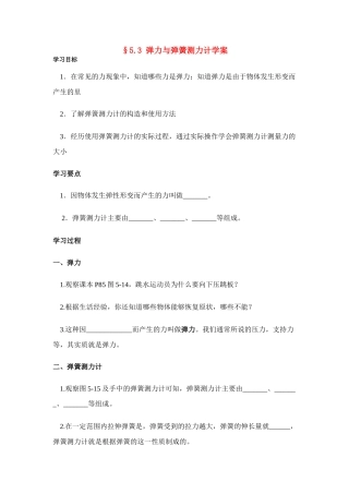 八年级物理第五章§5.3 弹力与弹簧测力计学案沪科版