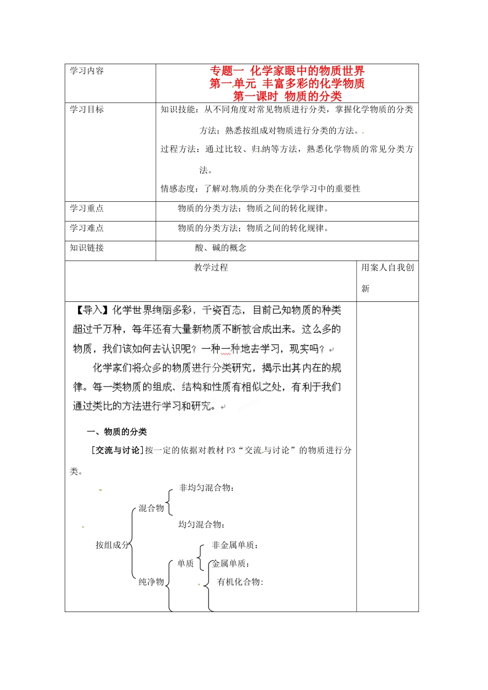 【名校联盟】江苏省新沂市王楼中学高一化学《1.1.1物质的分类》学案_第1页