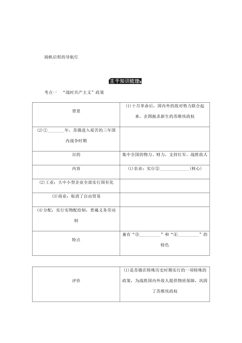 （江苏专版）高考历史总复习 第十四单元 苏联的社会主义建设 第28讲 从战时共产主义政策到新经济政策学案-人教版高三全册历史学案_第2页