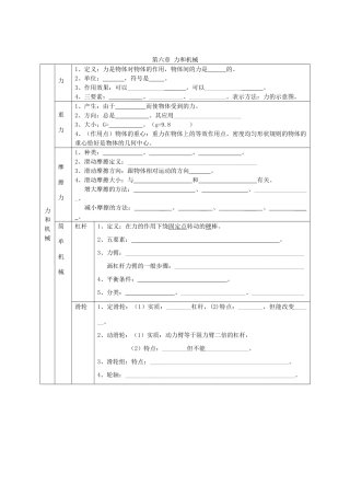 九年级物理 第六章 力和机械复习学案 人教新课标版