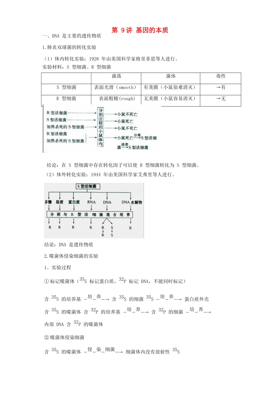 高中生物学业水平测试复习 第9讲 基因的本质学案-人教版高二全册生物学案_第1页