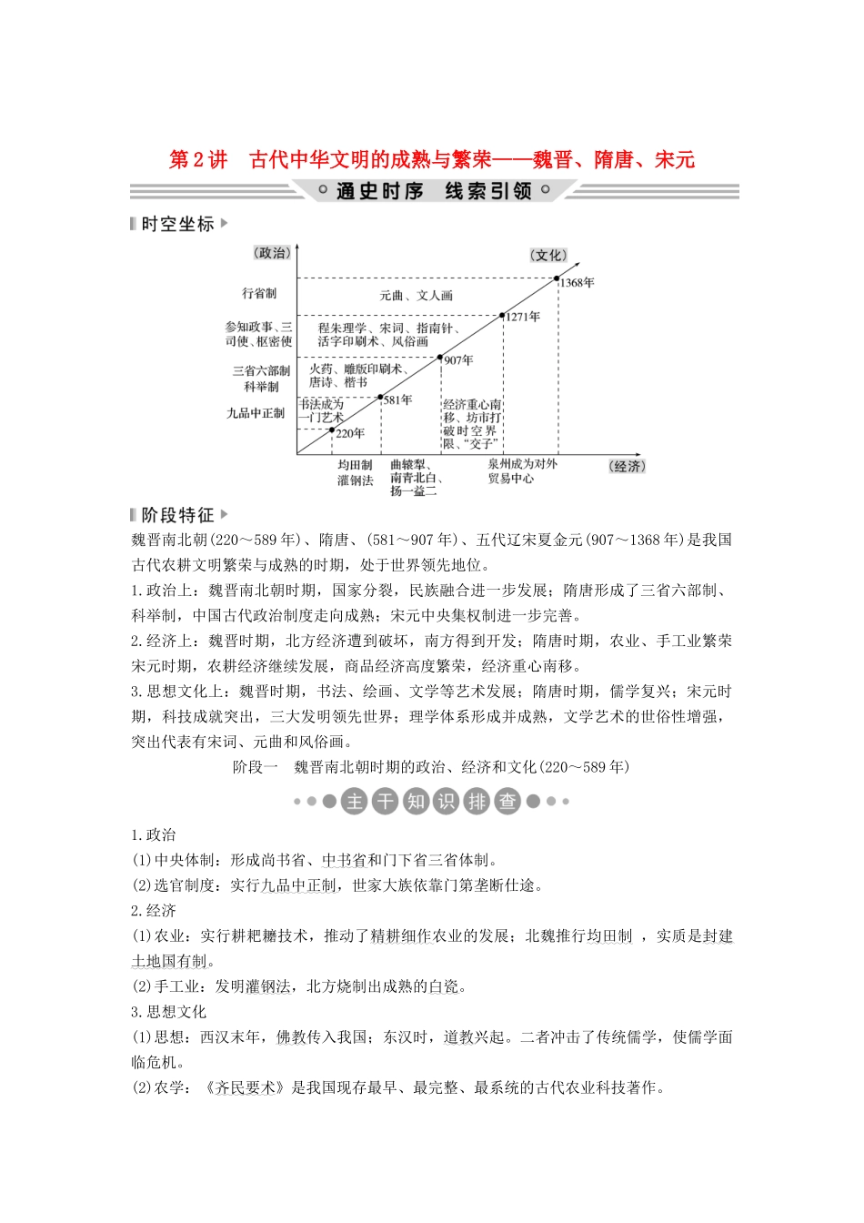 （通史版）高考历史二轮复习 板块一 农耕文明时代的世界与中国 第2讲 古代中华文明的成熟与繁荣——魏晋、隋唐、宋元学案-人教版高三全册历史学案_第1页