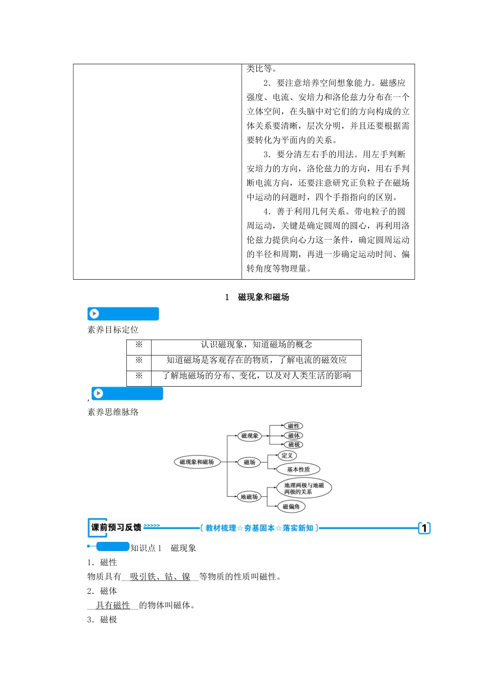 高中物理 第三章 磁场 1 磁现象和磁场学案 新人教版选修3-1-新人教版高中选修3-1物理学案_第2页