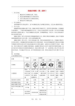 高中生物 细胞的增殖 学案2 中图版必修2